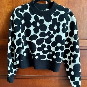Floral Black and White Sweater